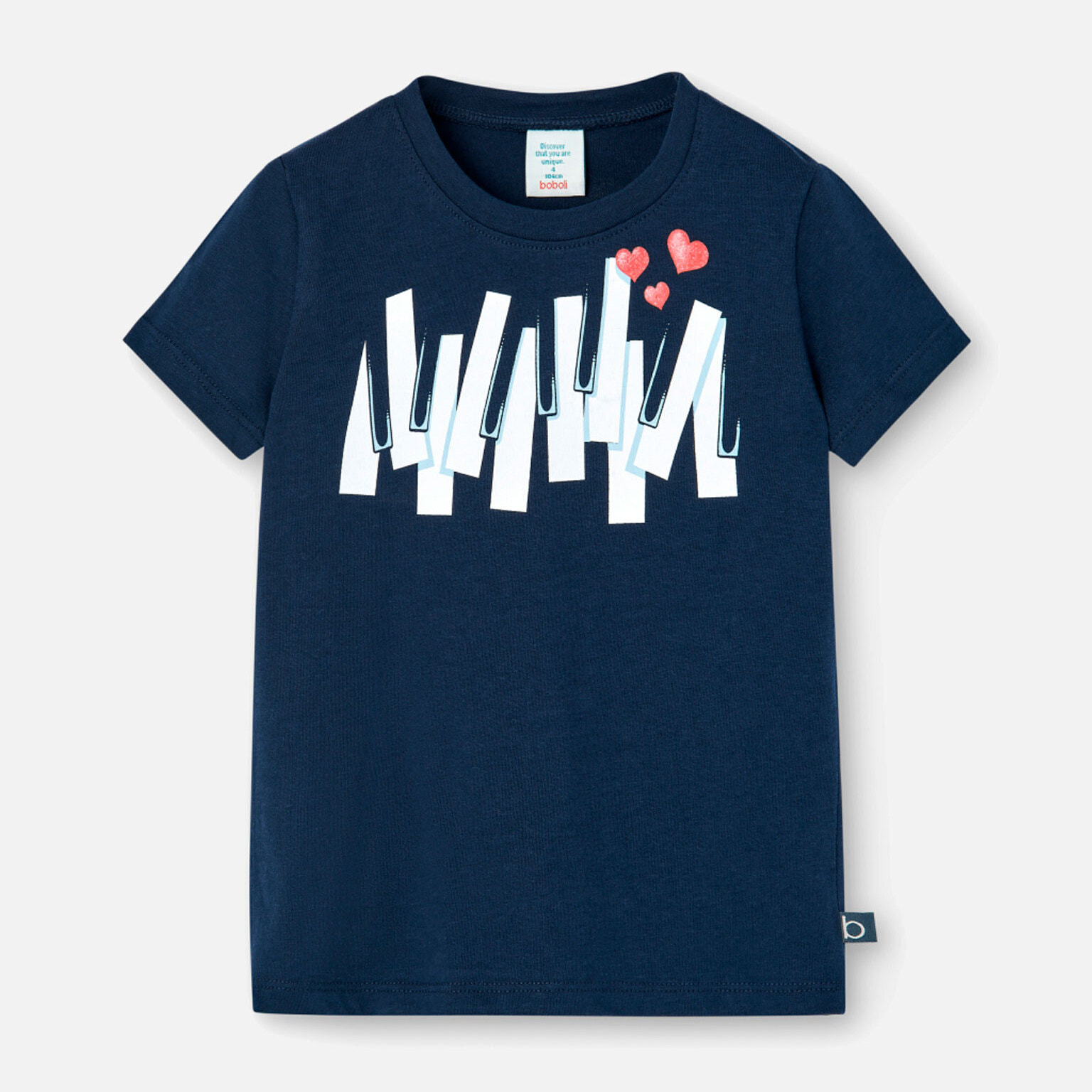 Camiseta bÃ¡sica niÃ±a, algodÃ³n, estampado, azul marino