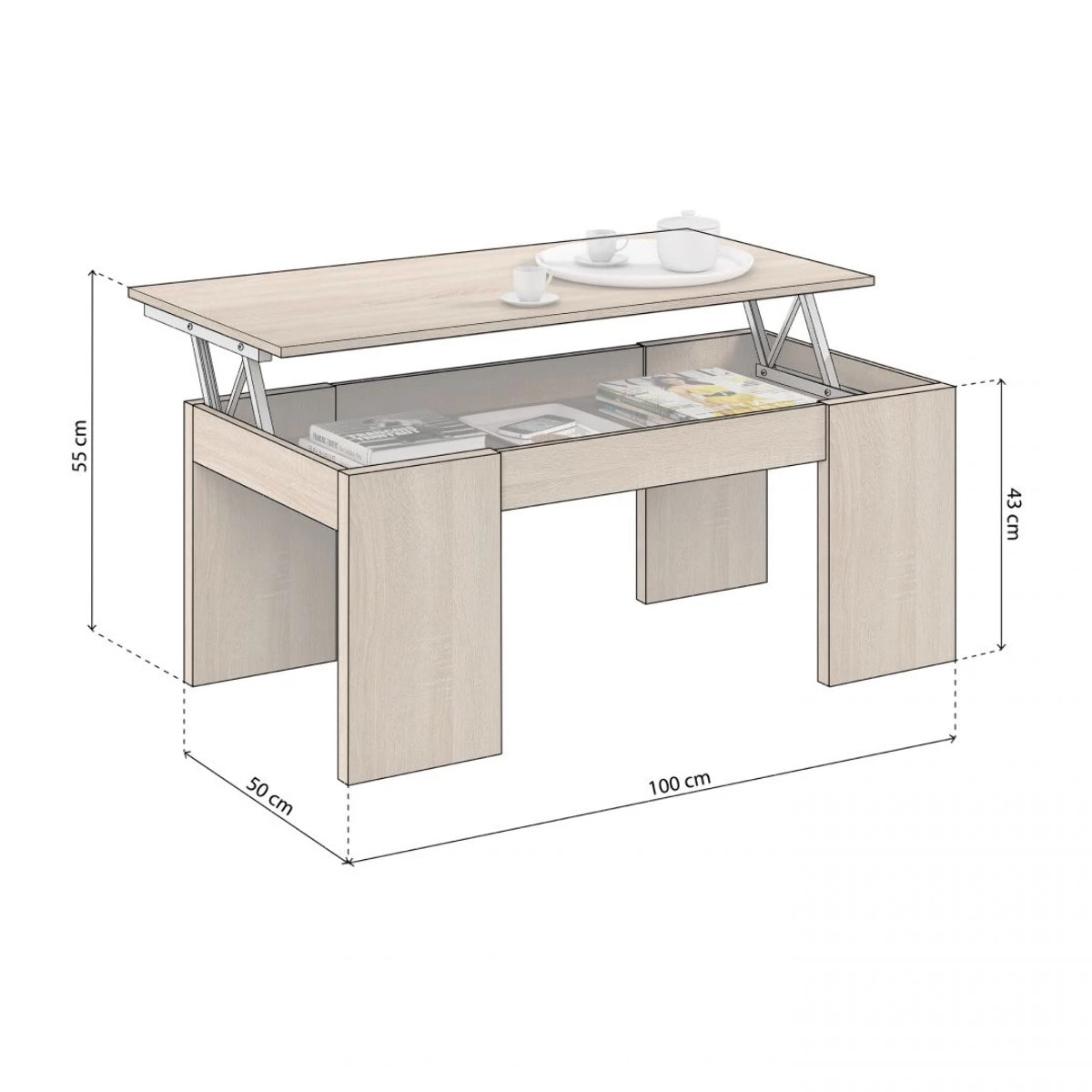 Mesa de centro elevable Calex Roble Canadian