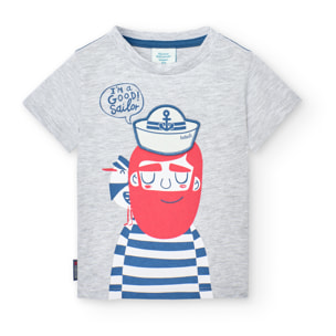 Camiseta niÃ±o estampada, mangas cortas, gris claro, 338105