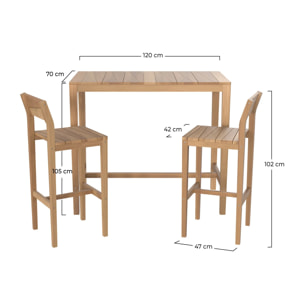 Table et chaises de bar extérieur 4 personnes en teck massif - Tunga