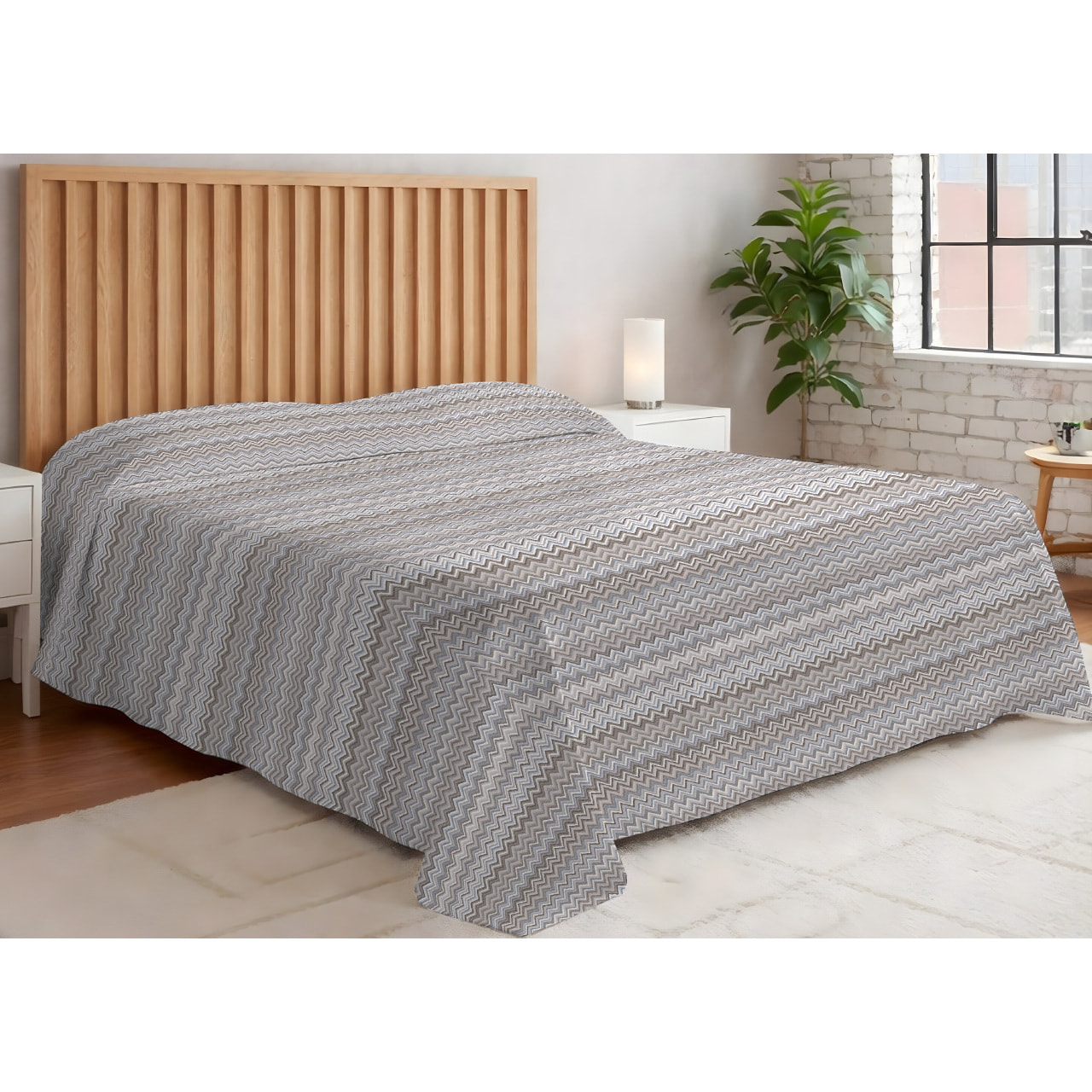 Copriletto Piquet 100% Cotone Made in Italy Fantasia Chevronne Disegno Baia Beige