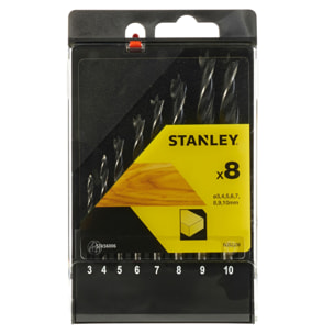 Stanley Cassette de 8 mèches à bois 3 pointes 3-10mm