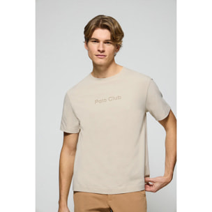 Maglietta beige a maniche corte e a girocollo con logotipo Polo Club