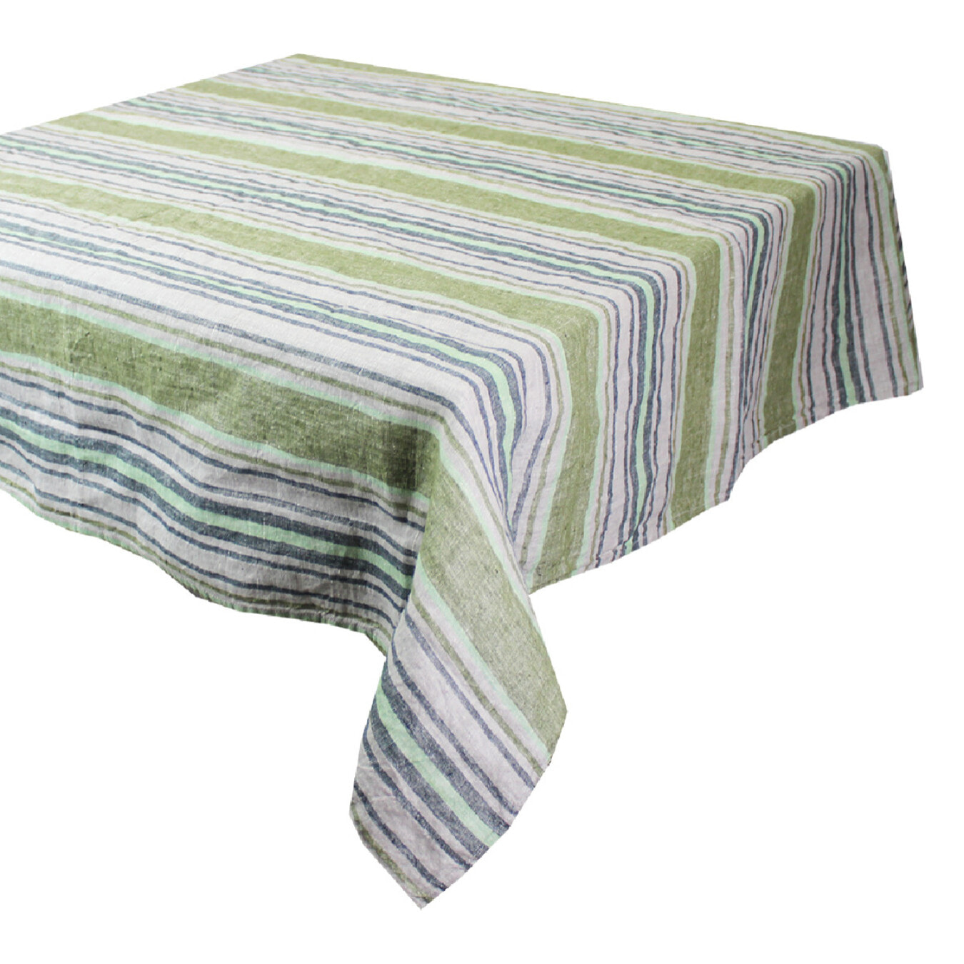 Nappe pur lin lavé 200 g/m² rayé gris vert Sombrilla olive