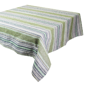 Nappe pur lin lavé 200 g/m² rayé gris vert Sombrilla olive