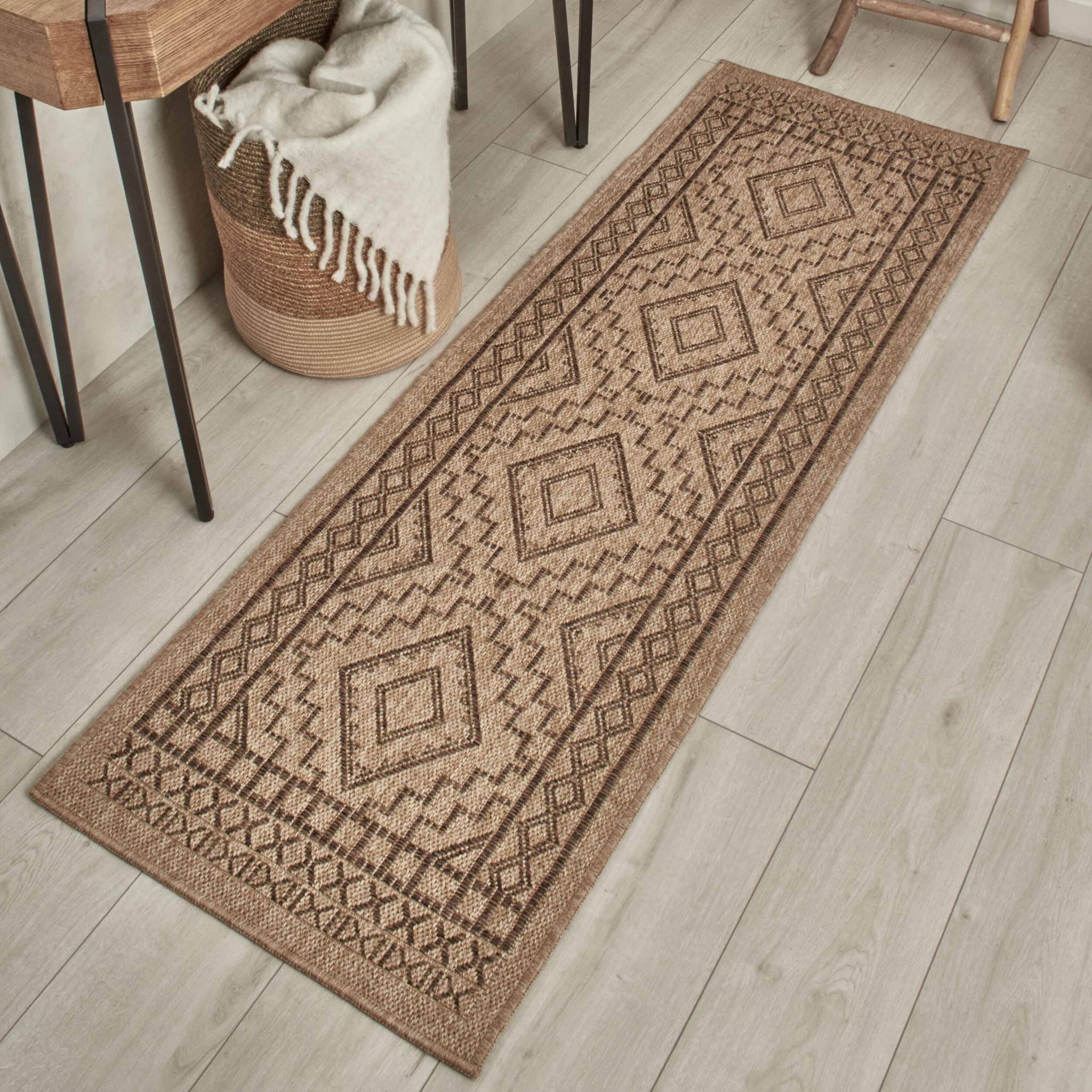 Nature - tapis aspect jute à motifs losanges marron