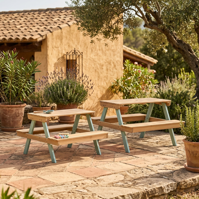Table de pique-nique, salon de jardin enfant bois d'acacia 2 places CAROLINE