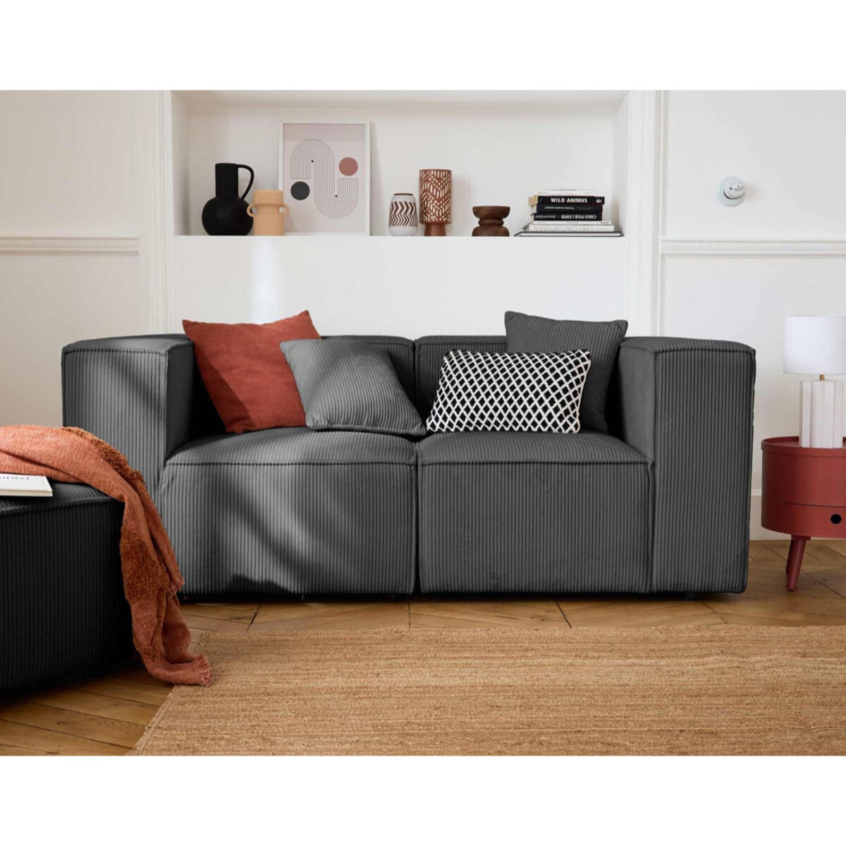 Arty - module d'assise gauche - en velours côtelé - Gris foncé