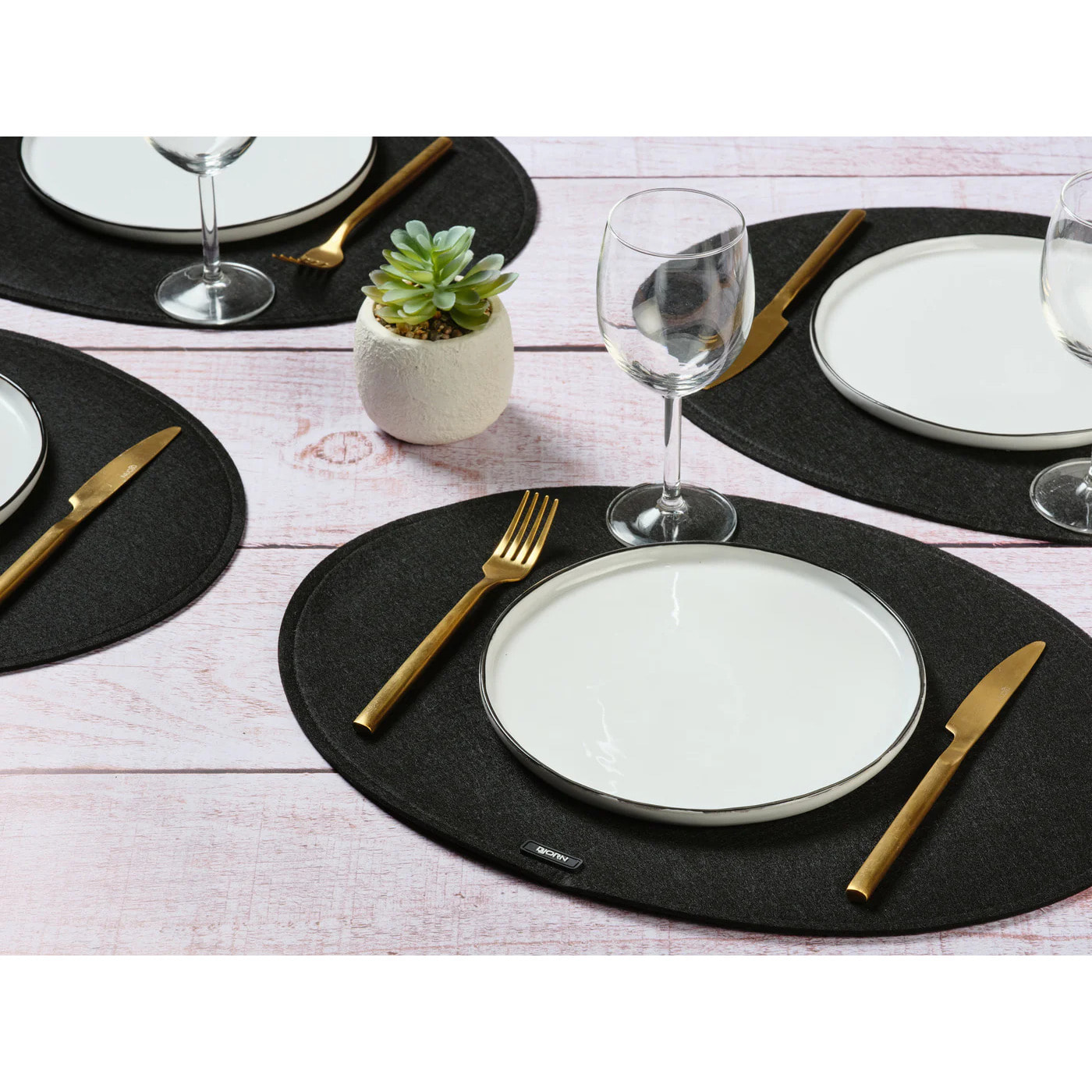 Set de table ovale - 6 pièces - Feutre recyclé noir