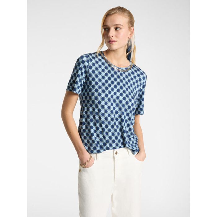 Elena Mirò - Camiseta Monogram con collar - Azul