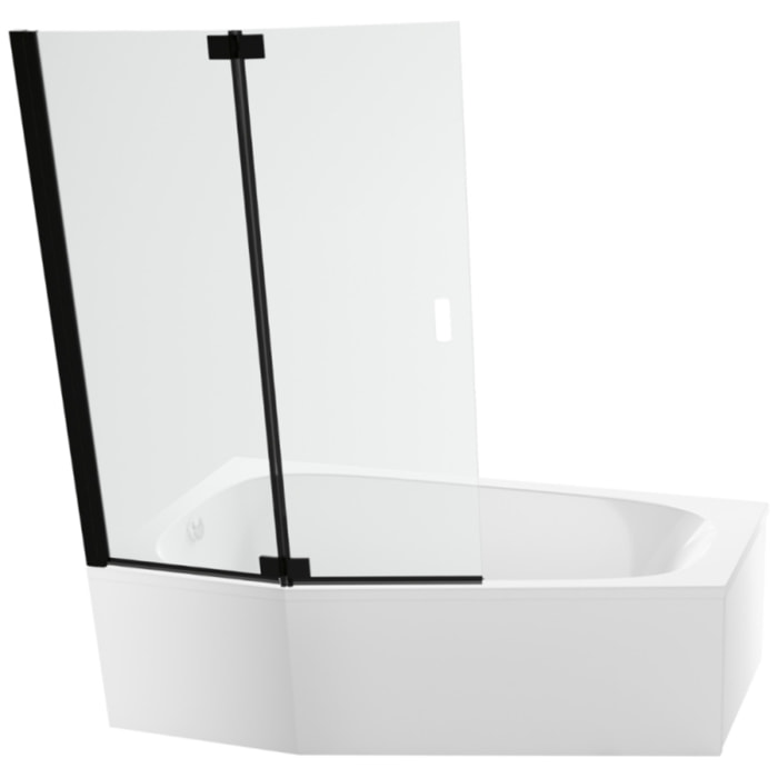 Pack baignoire bain douche 170 x 90 Bastille vidage à gauche blanc brillant + tablier en angle + pare-bain noir