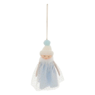 Sujet fillette bois H.15cm bleu
