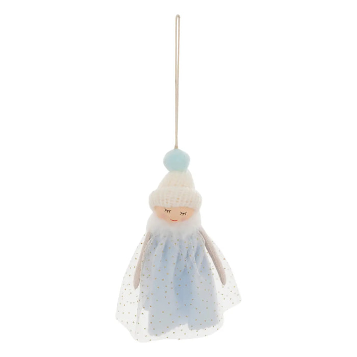 Sujet fillette bois H.15cm bleu