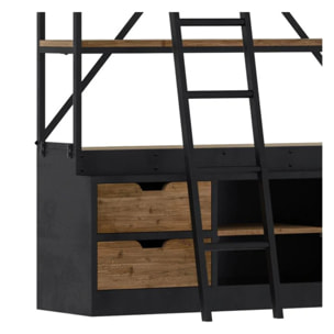 Bibliothèque 160 cm en bois et métal avec échelle, 4 tiroirs - Kasi