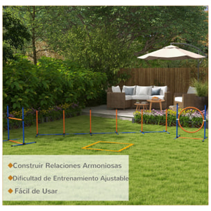 Set de Entrenamiento de Agilidad para Perros de 4 Piezas Juego de Agilidad para Perros con Piquetes para Slalom Zona de Reposo Valla y Anillo de Salto Naranja y Azul