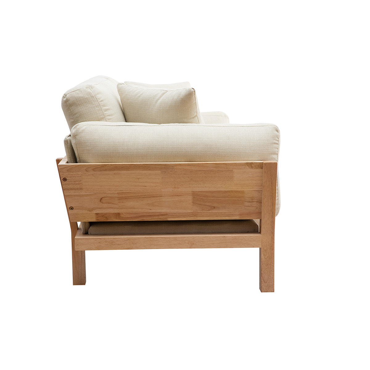 Canapé scandinave déhoussable 3 places en tissu blanc crème et bois clair KYO