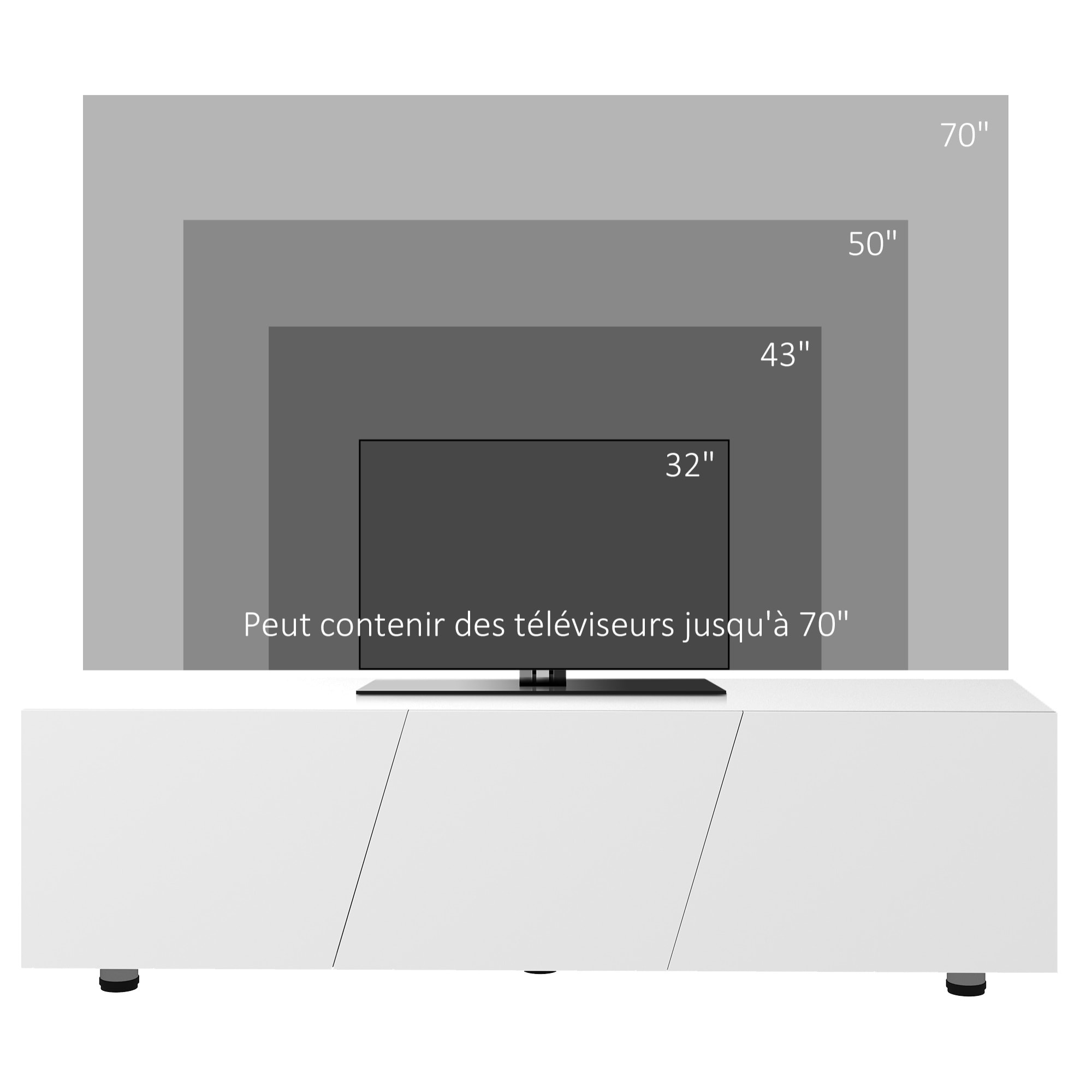 Meuble TV Banc TV style contemporain 3 portes abattantes panneaux blanc laqué