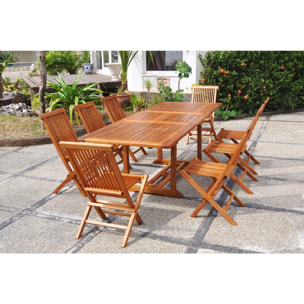 Salon de jardin Teck huilé 8 personnes - Table rectangle + 8 chaises NARRA