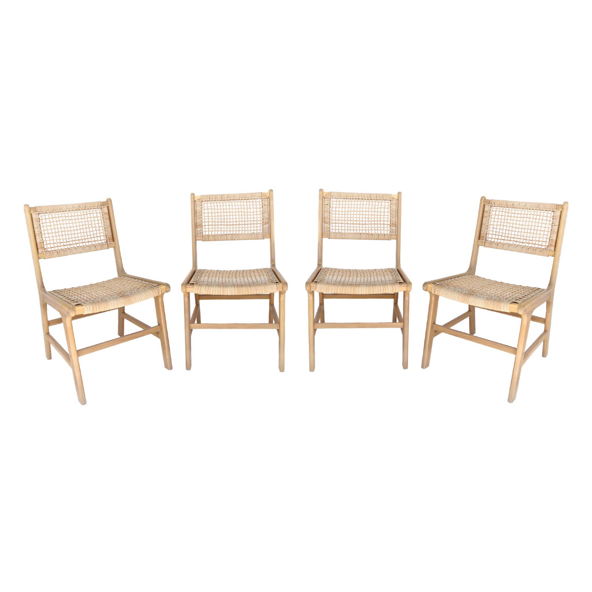 Lot de 4 chaises de jardin Ocara. cannage et bois. L 61 x 51 x 85cm