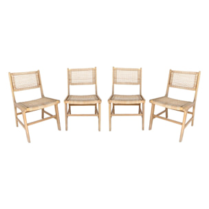 Lot de 4 chaises de jardin Ocara. cannage et bois. L 61 x 51 x 85cm