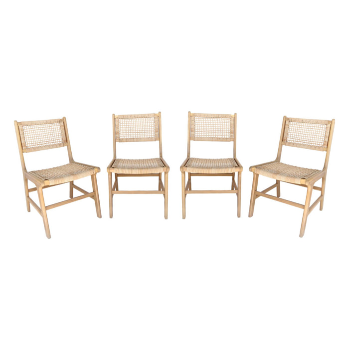Lot de 4 chaises de jardin Ocara. cannage et bois. L 61 x 51 x 85cm