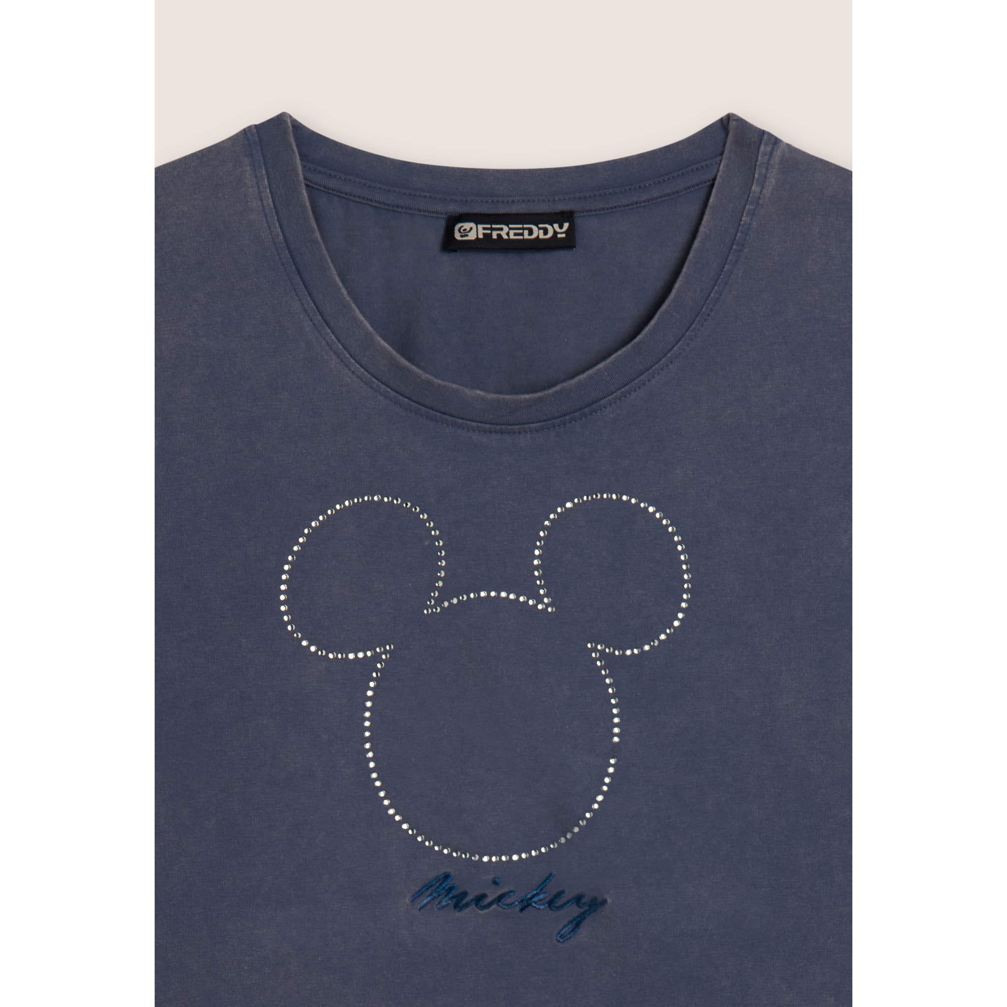 T-shirt cropped da donna con Mickey Mouse in strass