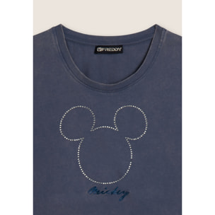 T-shirt cropped da donna con Mickey Mouse in strass