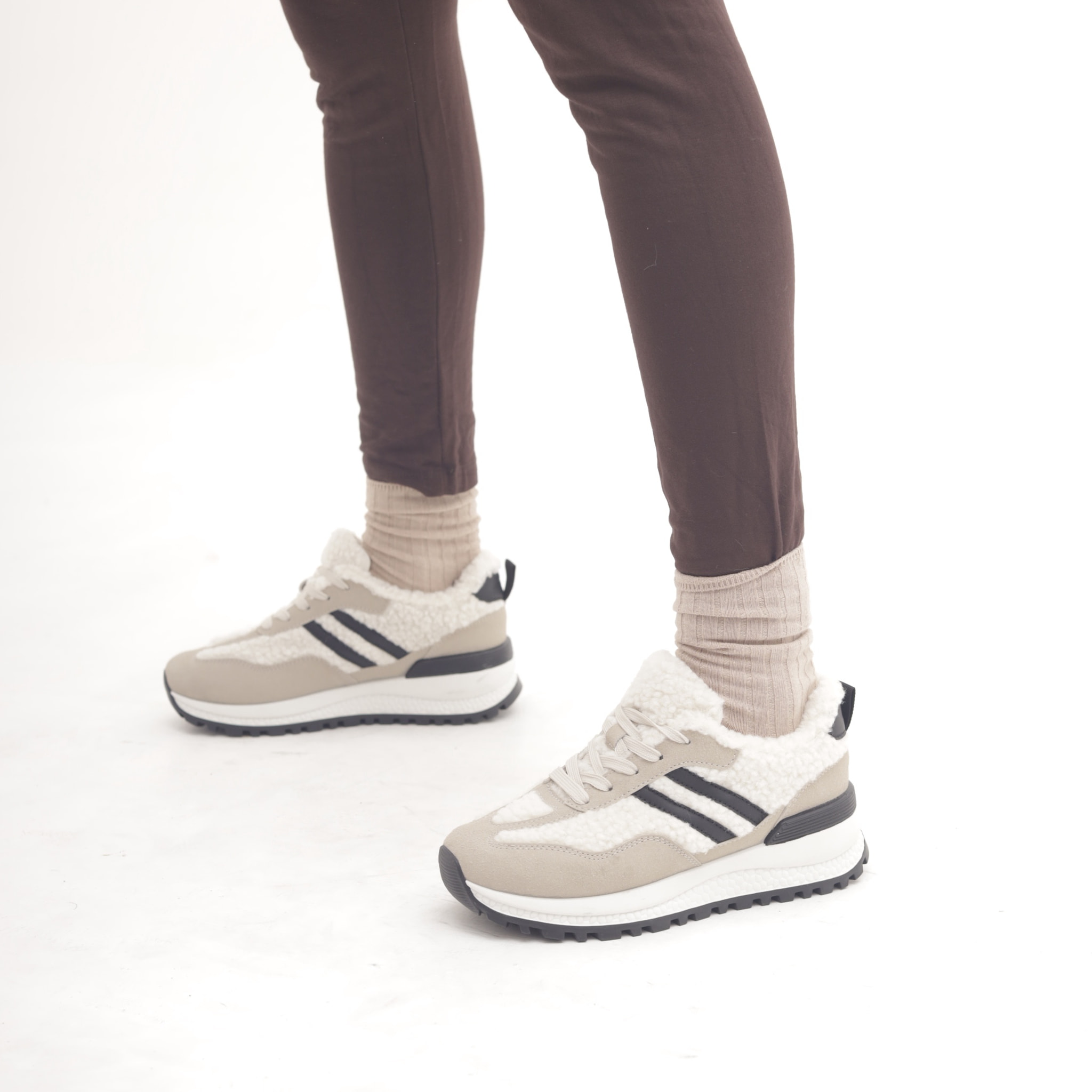 SNEAKERS RUNNING FUR DOPPIA FASCIA PANNA