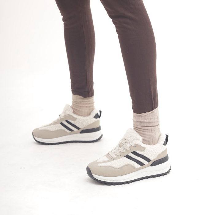 SNEAKERS RUNNING FUR DOPPIA FASCIA PANNA