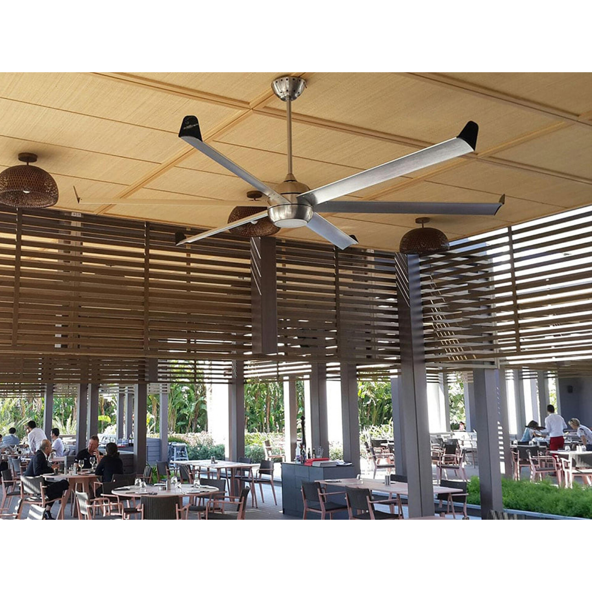 Ventilador de techo DC plata con aspas de aluminio 236cm y luz para 125m2 BIGCOOL BS-BS PURLINE
