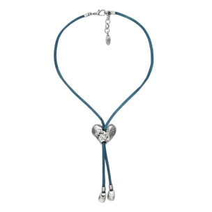 Collar corbatero plata chapado azul corazón