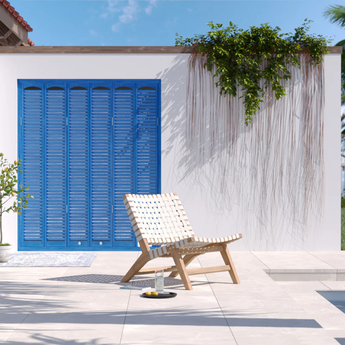 Fauteuil de jardin en teck et sangles en tissu blanc - Tao