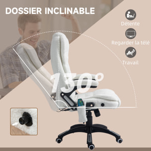 Fauteuil de bureau direction massant chauffant hauteur réglable dossier inclinable effet laine bouclée blanc