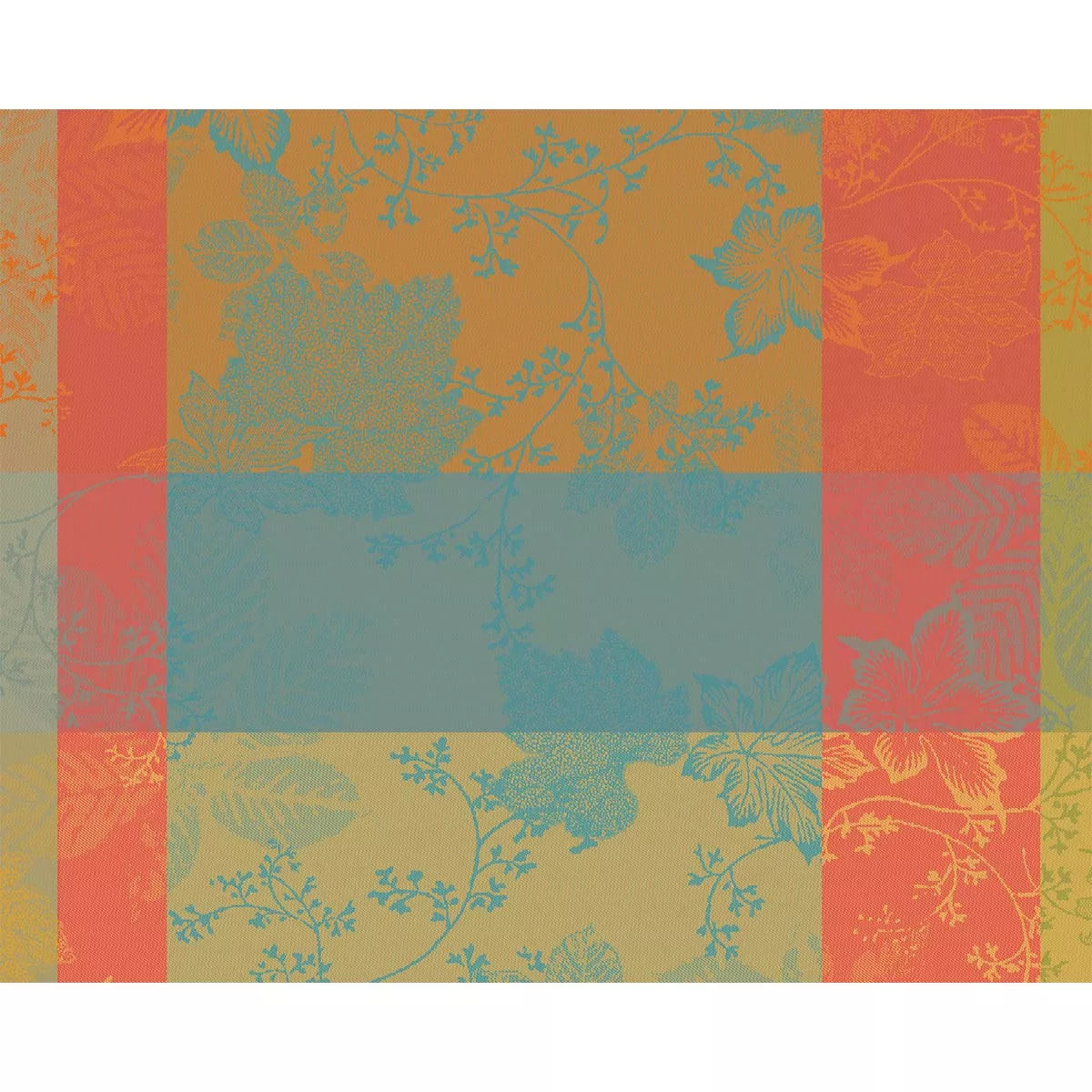 Set pur coton motif jacquard bordeaux orange Mille sous bois automne