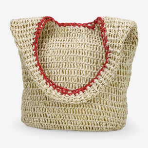 Bolso de hombro rafia beige con estrella