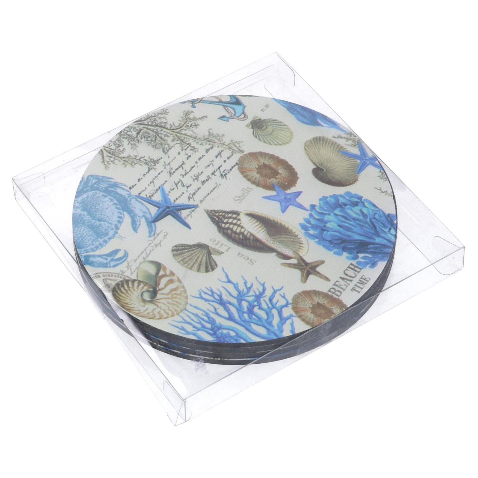 Sottopentola in legno mare confezione da 4 pezzi bianco tondo cmø18h0,5