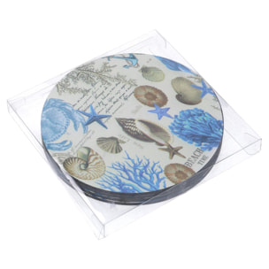 Sottopentola in legno mare confezione da 4 pezzi bianco tondo cmø18h0,5