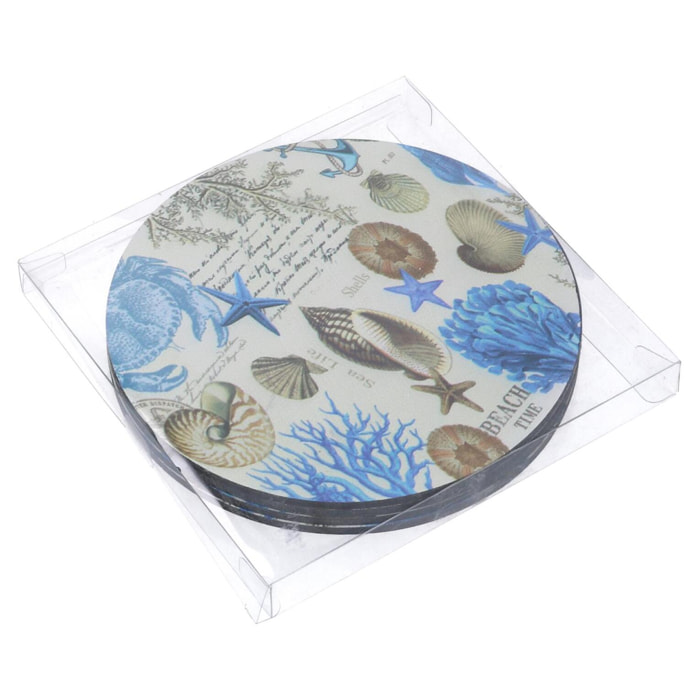 Sottopentola in legno mare confezione da 4 pezzi bianco tondo cmø18h0,5