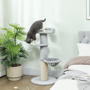 Árbol Rascador para Gatos, Árbol para Gatos 103,5 cm, Torre Escalador con Cama, Hamaca, Plataforma, Poste de Sisal Extra Grueso, Bola Colgante, Gris Claro