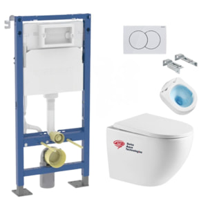 Pack WC suspendu complet Geberit Duofix autoportant, WC Swiss Aqua Technologies Fusion, abattant SoftClose, plaque blanche