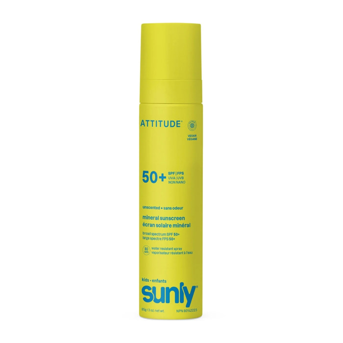 Mineral sunscreen Spray Face & Body Kids SPF 50 unscented Attitude Sunly 75 ml