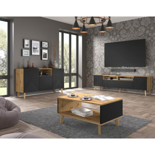 Velato - meuble tv - bois et noir - 195 cm - Bois / Noir