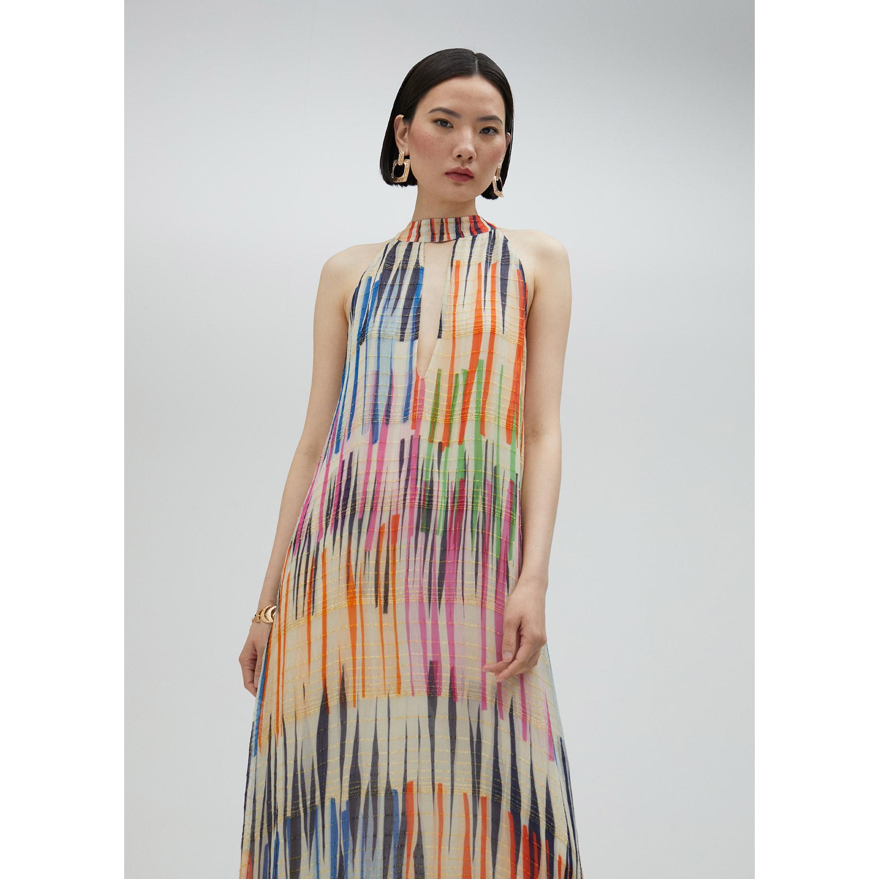 Vestito lungo stampa multirighe
