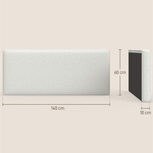 Tête de lit murale rembourrée tissu toucher lin - dim. 140L x 60H cm ép. 10 cm -gris clair chiné