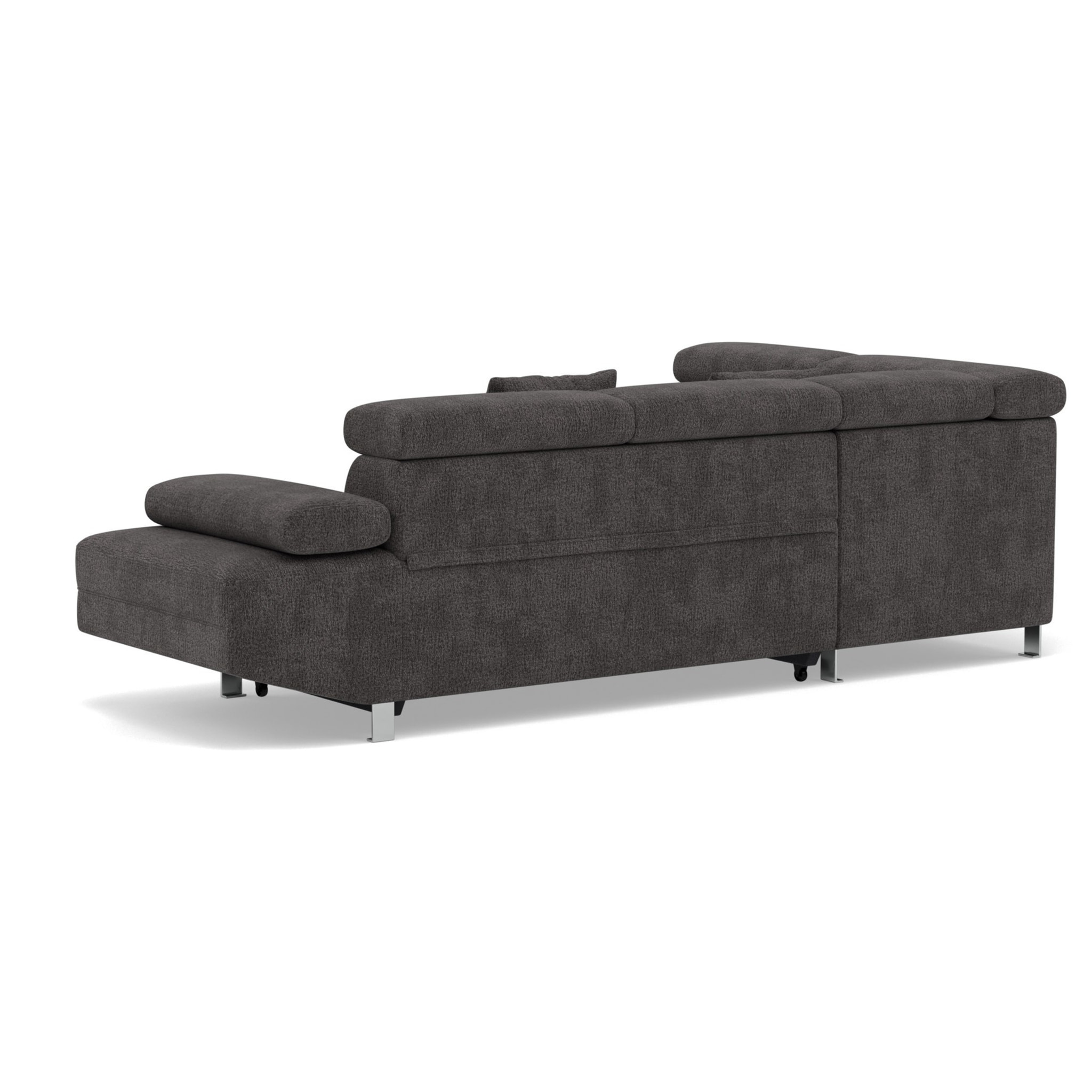 Margaux - Canapé d'angle gauche 5 places convertible avec coffre et têtières réglables en velours texturé - Gris