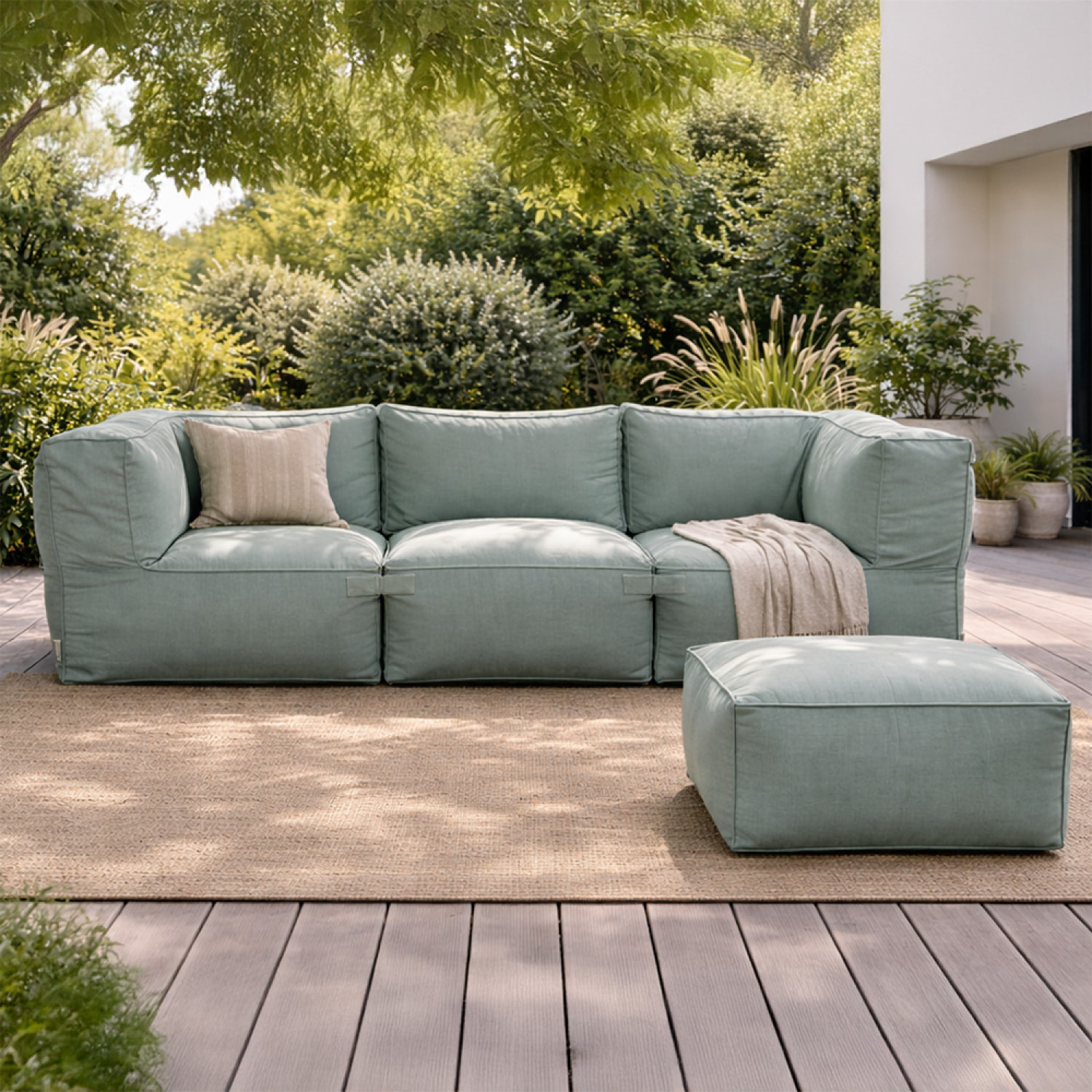 VERONE Salon de jardin modulable 4 places vert en tissu déperlant