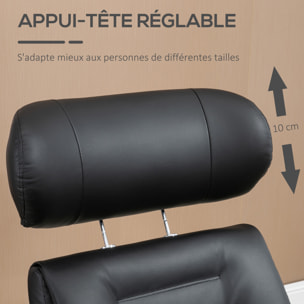 Fauteuil relax avec repose-pieds - ensemble lounge chair design - acier chromé bois eucalyptus synthétique noir