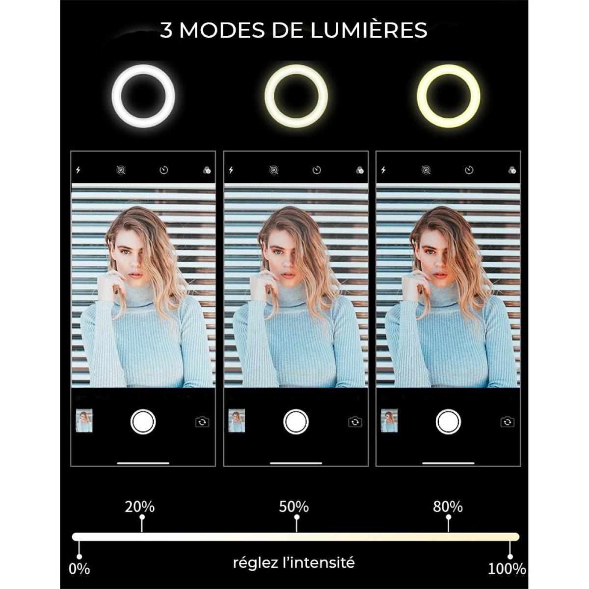 Anneau lumineux pour Selfie extensible et ajustable avec trepied Rose