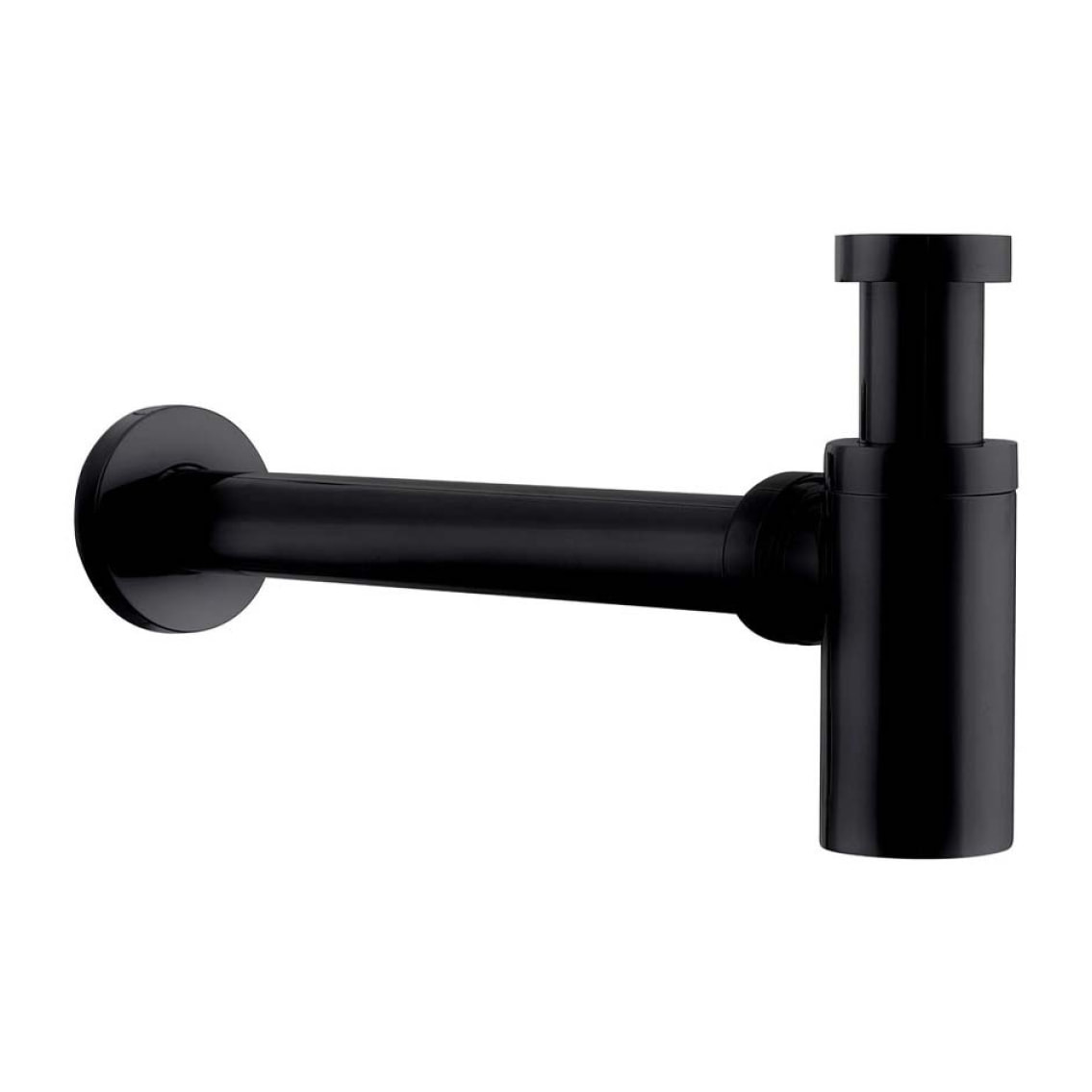 Set Bonde clic-clac  5/4  avec trop plein pour lavabos et vasques, noir mat + Siphon, noir mat (SATSetBlack)