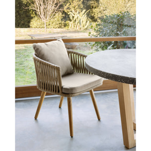 Kave Home - Sedia Hemilce in corda beige e gambe in legno massello di acacia FSC 100%